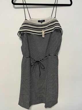 NWT 100% Silk Madewell Striped Cream and Black Dress, Size 6